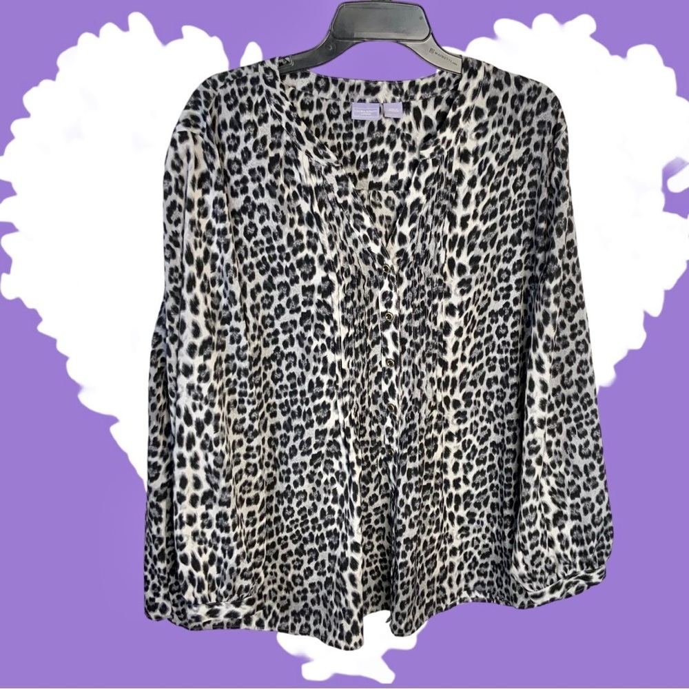 Laura Scott Black Gray White Leopard Blouse 22/24W